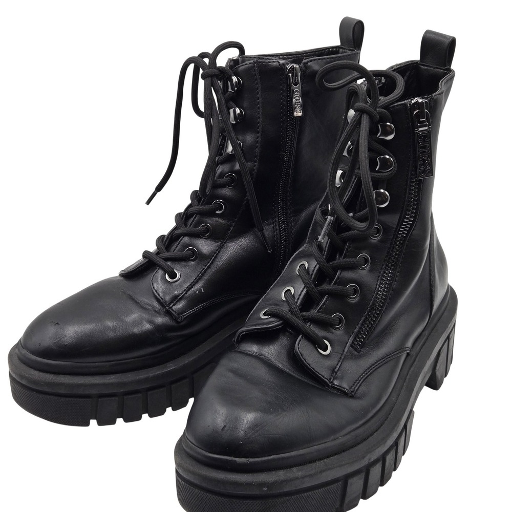 Guess Boots Womens Size 9 Black Faux Leather Ankle Combat Lace Up Ferina